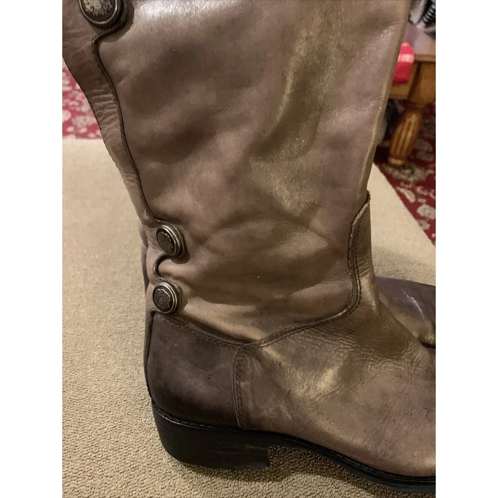 Arturo Chiang Brown Distressed Leather Wedge Knee High Tall Boots Womens 7.5 (TD